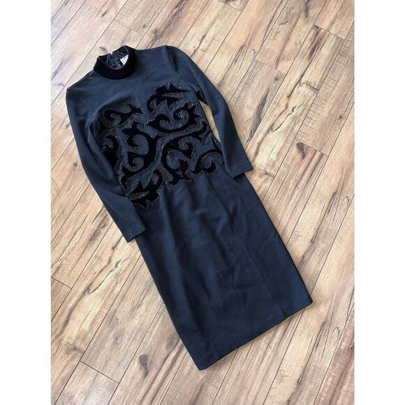 Vintage Adrienne Vittadini wool dress size small sequins - Picture 1 of 4